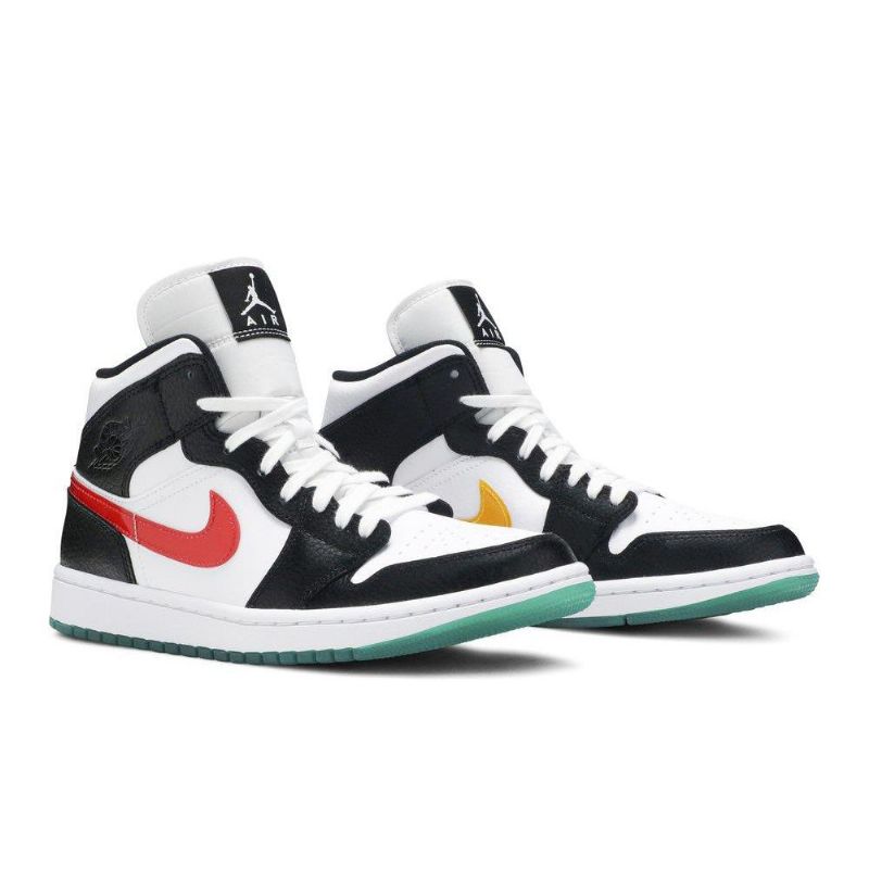 Air Jordan 1 Mid Sort Hvid Rød Grøn Sko Dame