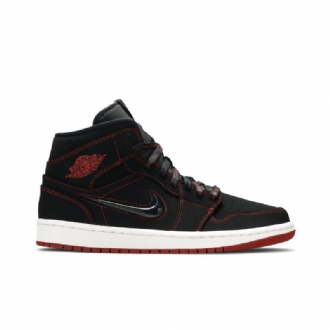Air Jordan 1 Mid Sort Hvid Rød Sko Herre