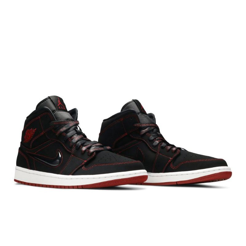 Air Jordan 1 Mid Sort Hvid Rød Sko Herre