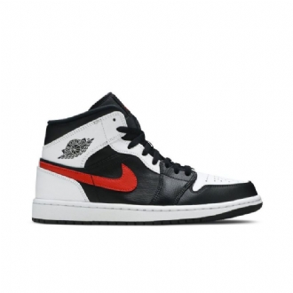 Air Jordan 1 Mid Sort Hvid Rød Sko Herre