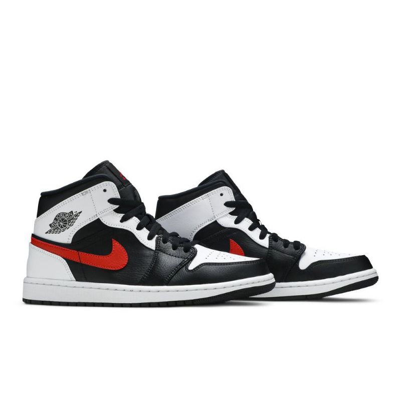Air Jordan 1 Mid Sort Hvid Rød Sko Herre