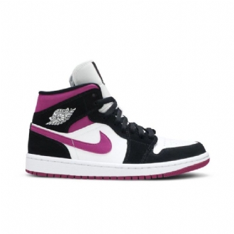 Air Jordan 1 Mid Sort Lilla Hvid Sko Dame