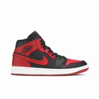 Air Jordan 1 Mid Sort Rød Hvid Sko Herre