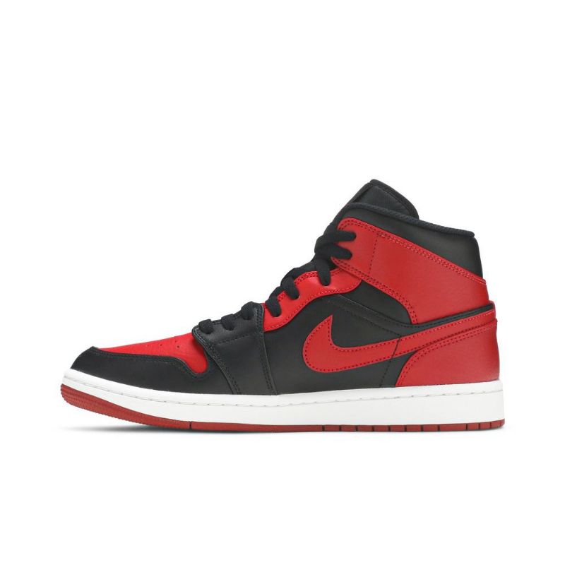 Air Jordan 1 Mid Sort Rød Hvid Sko Herre
