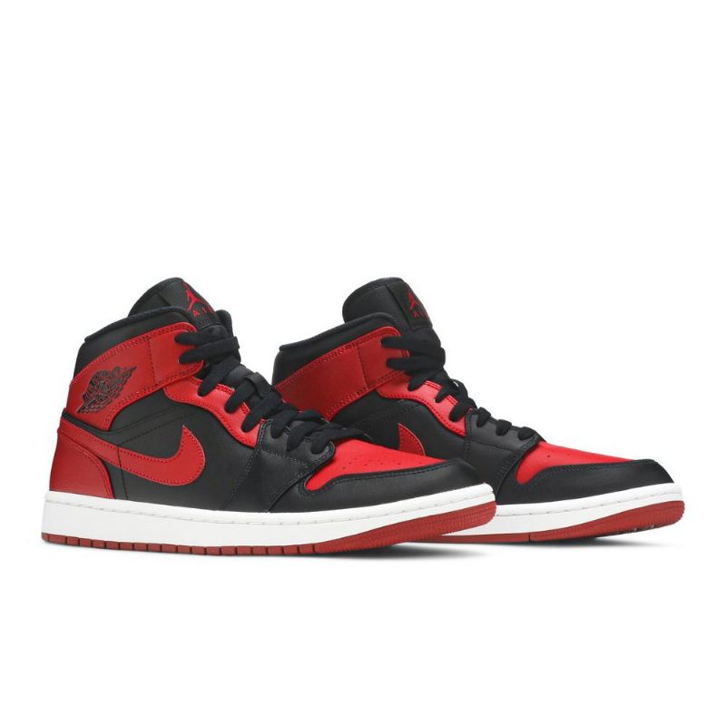 Air Jordan 1 Mid Sort Rød Hvid Sko Herre