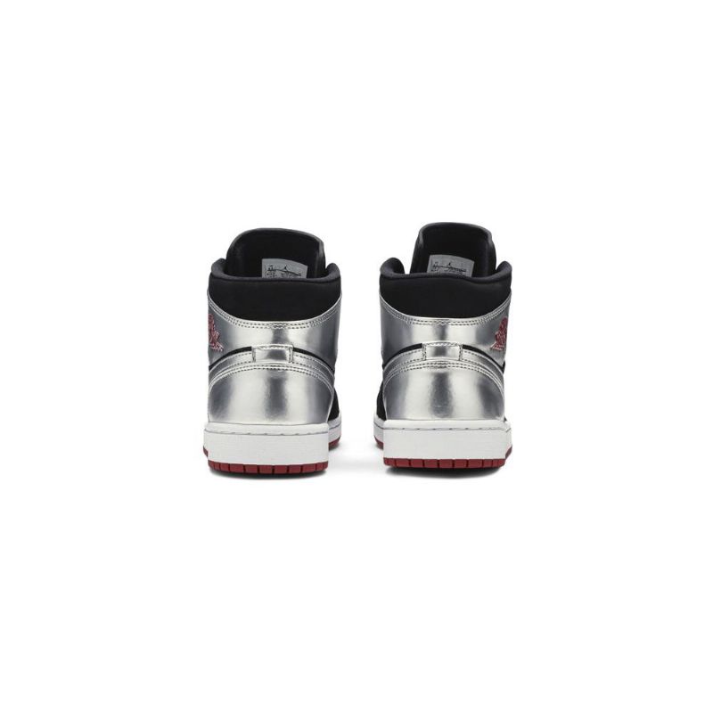 Air Jordan 1 Mid Sort Sølv Rød Sko Herre