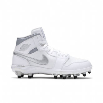 Air Jordan 1 Mid Td Cleat Hvid Sølv Sko Herre