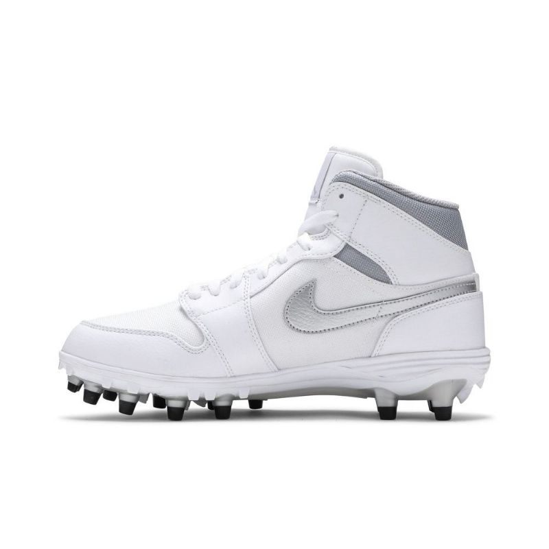 Air Jordan 1 Mid Td Cleat Hvid Sølv Sko Herre