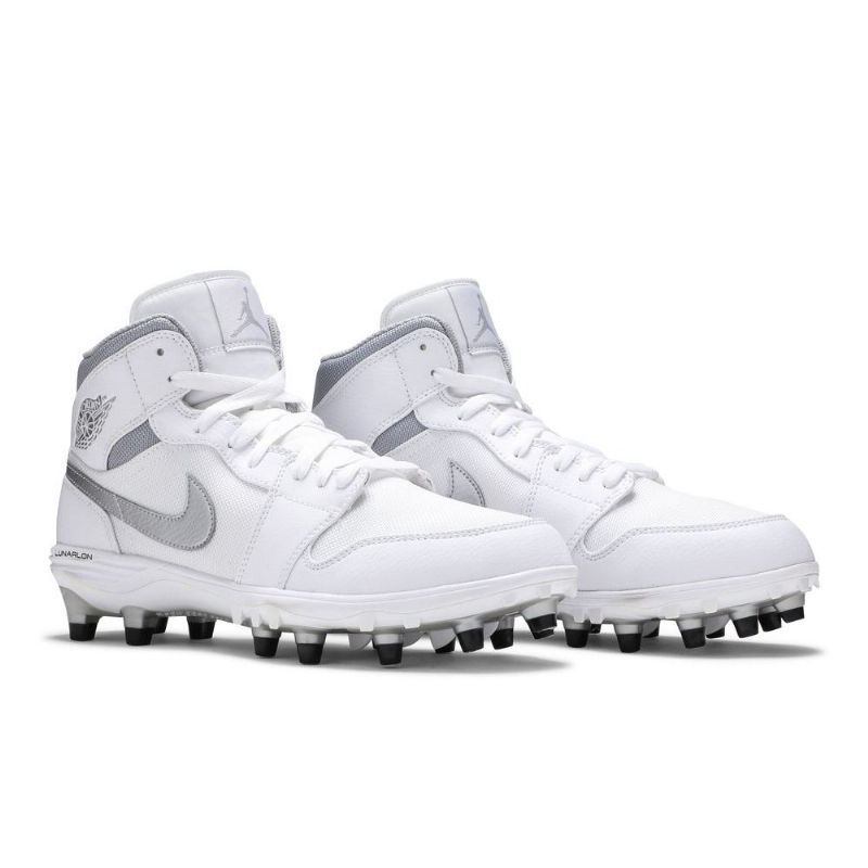 Air Jordan 1 Mid Td Cleat Hvid Sølv Sko Herre