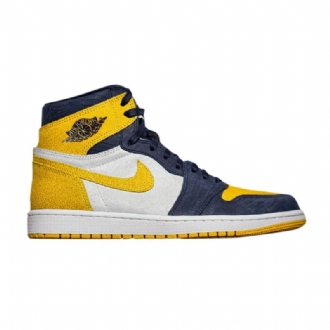Air Jordan 1 Retro High Og Pe Hvid Gul Marineblå Sko Herre
