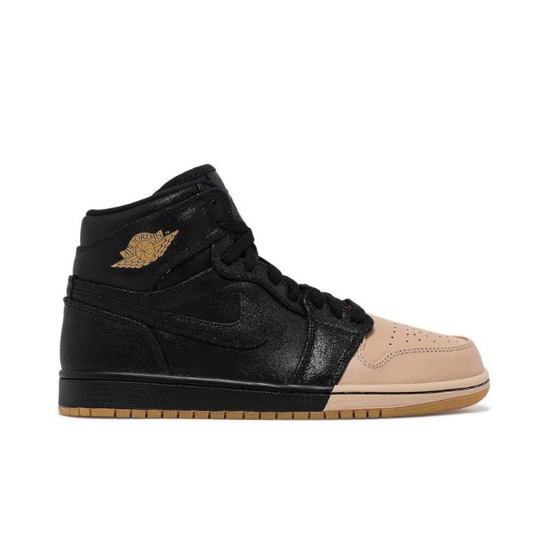 Air Jordan 1 Retro High Premium Sort Guld Khaki Sko Dame