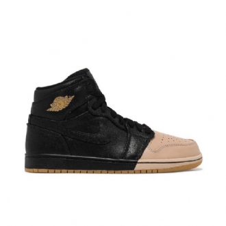 Air Jordan 1 Retro High Premium Sort Guld Khaki Sko Dame