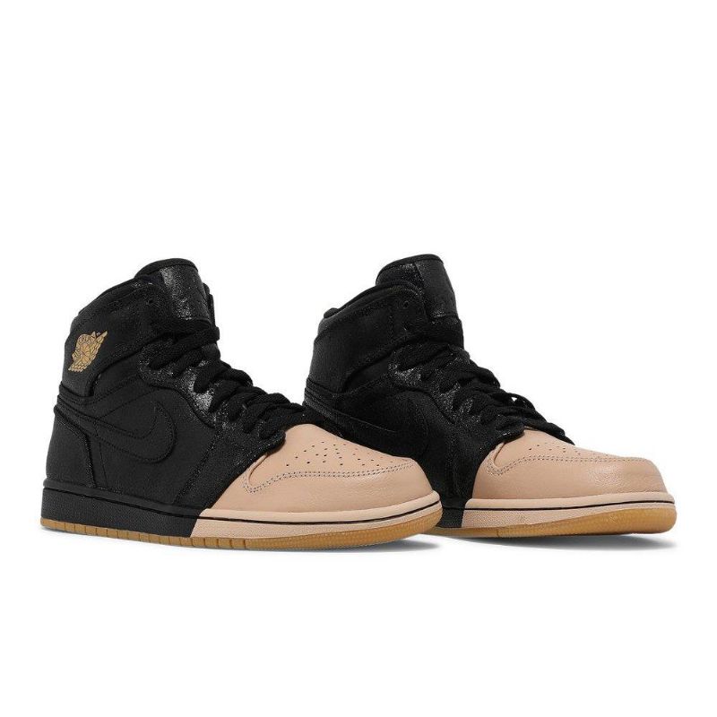 Air Jordan 1 Retro High Premium Sort Guld Khaki Sko Dame