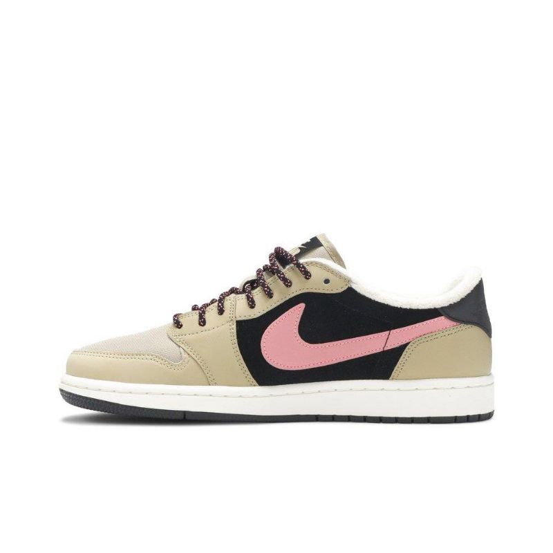 Air Jordan 1 Retro Low Fleece Beige Sort Lyserød Hvid Sko Dame