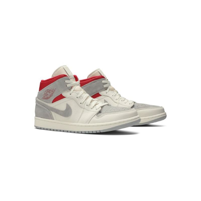 Air Jordan 1 Sneakersnstuff Mid Hvid Grå Rød Sko Herre