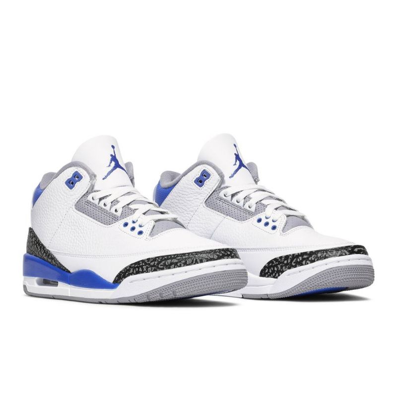 Air Jordan 3 Retro Hvid Sort Grå Blå Sko Herre
